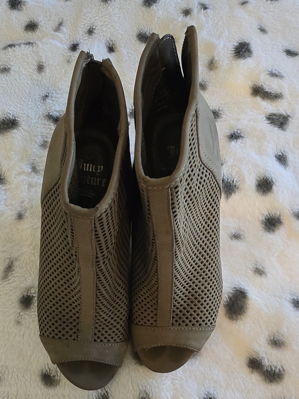 Juicy Couture Taupe Perforated Peep-Toe Bootie Sandals